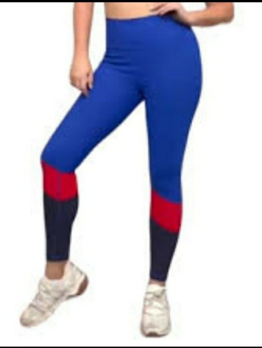 Wilo Women's Leggings Cobalt Blue and Red Size Small Ribbed Colorblock EUC
